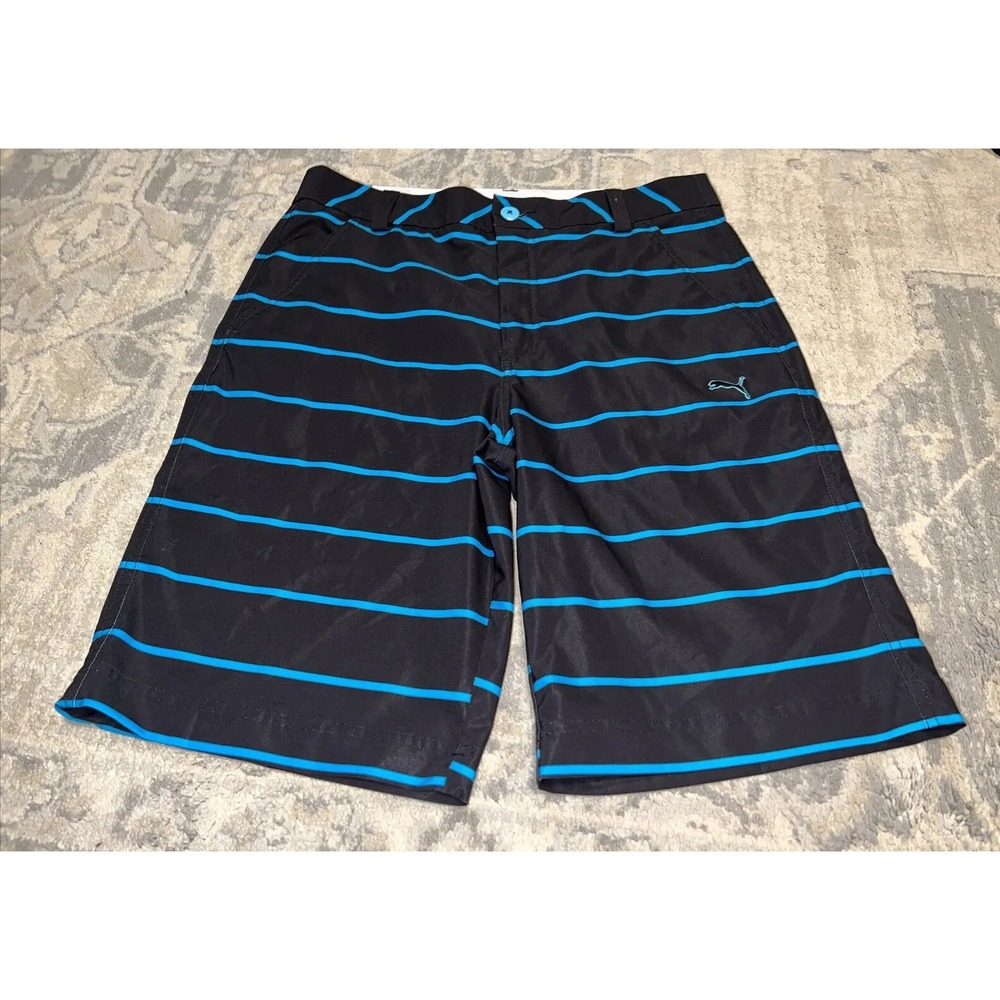 PUMA Striped Golf Shorts Black Blue Mens‎ Stretch Performance Sz 32